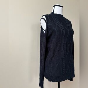 Black Turtleneck Sweater with Open Shoulder